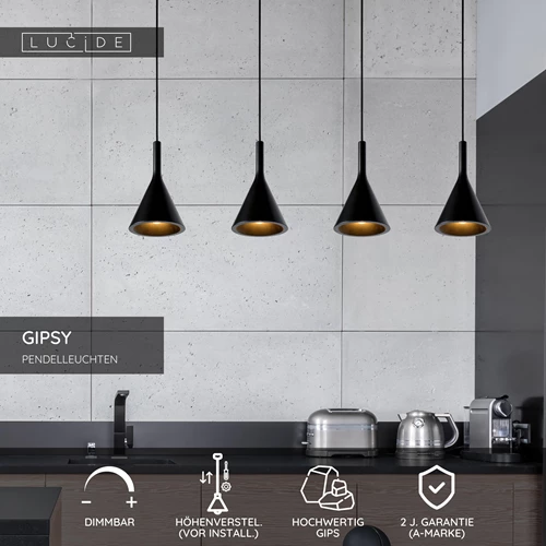 Lucide GIPSY - Pendelleuchten - 4xE27 - Schwarz - USP